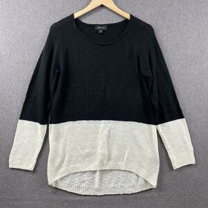 AB Studio Women’s M Colorblock Knit Sweater Black Ivory Pullover Loose Fit NWOT